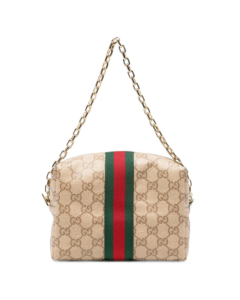 Gucci GG Supreme Web-stripe Clutch Bag Neutrals