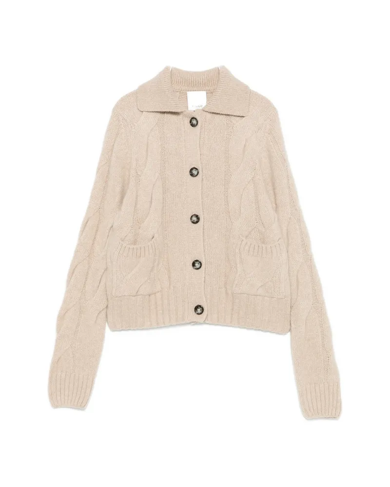 ALLUDE Cable-knit Button-up Cardigan Neutrals