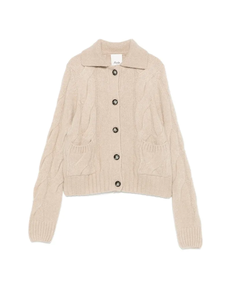 ALLUDE Cable-knit Button-up Cardigan Neutrals