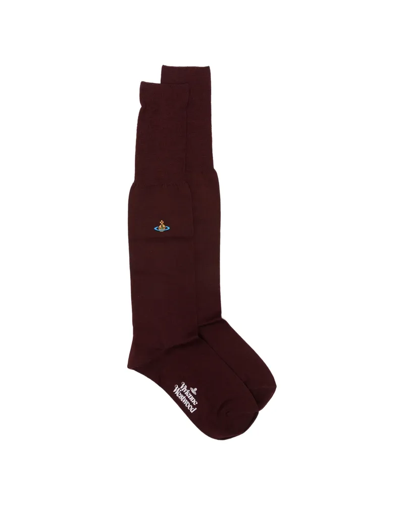 Vivienne Westwood Orb-embroidered Logo-print High Socks Red