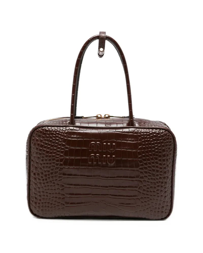 Miu Miu Croc-effect Leather Tote Bag Brown