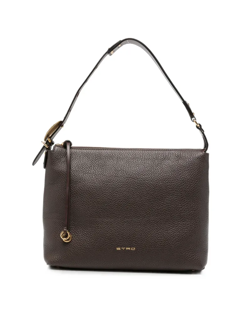 Etro Pebbled Leather Shoulder Bag Brown
