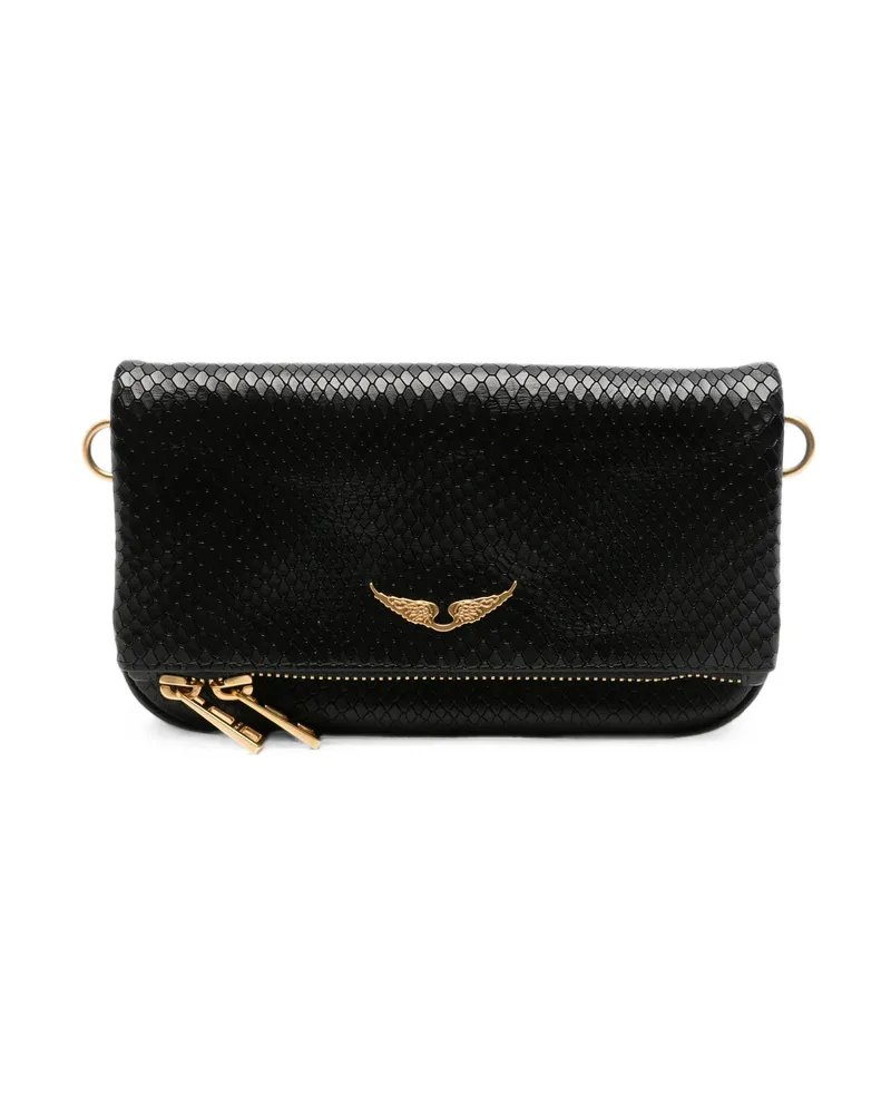 Zadig & Voltaire Rock Snake-effect Clutch Bag Black