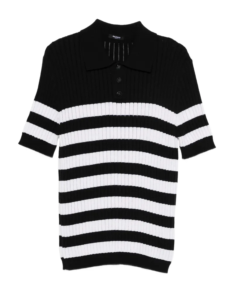 Balmain Striped-pattern Polo Shirt Black