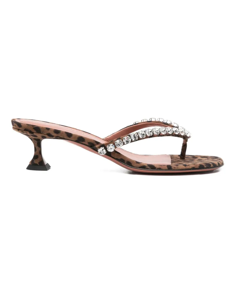 Amina Muaddi 45mm Leopard-printed Crystal-detail Sandals Brown