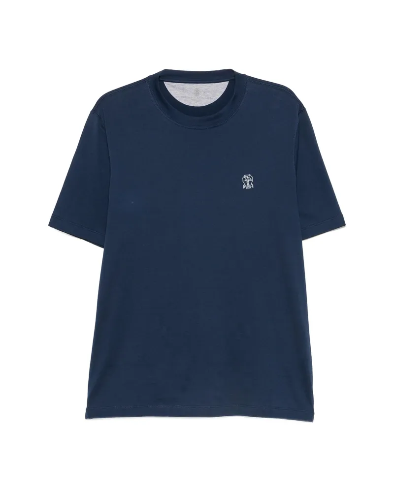 Brunello Cucinelli Logo-embroidered Crew-neck T-shirt Blue