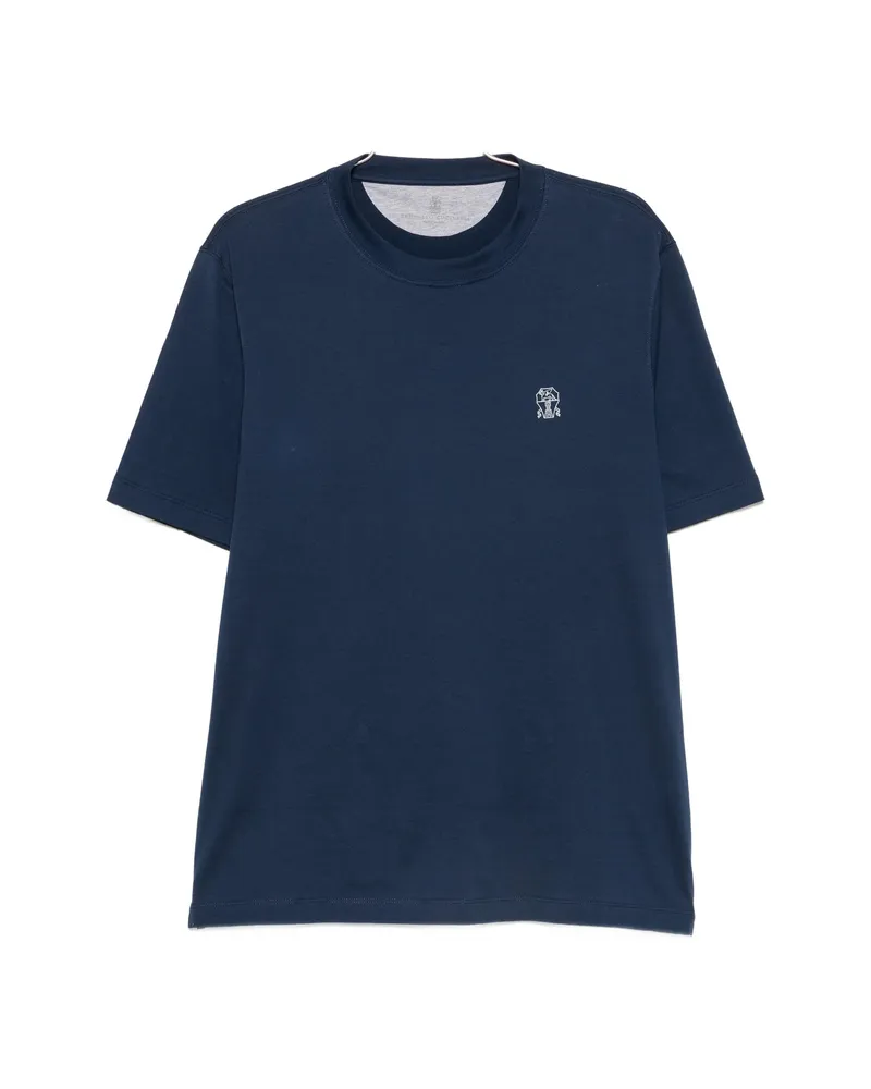 Brunello Cucinelli Logo-embroidered Crew-neck T-shirt Blue