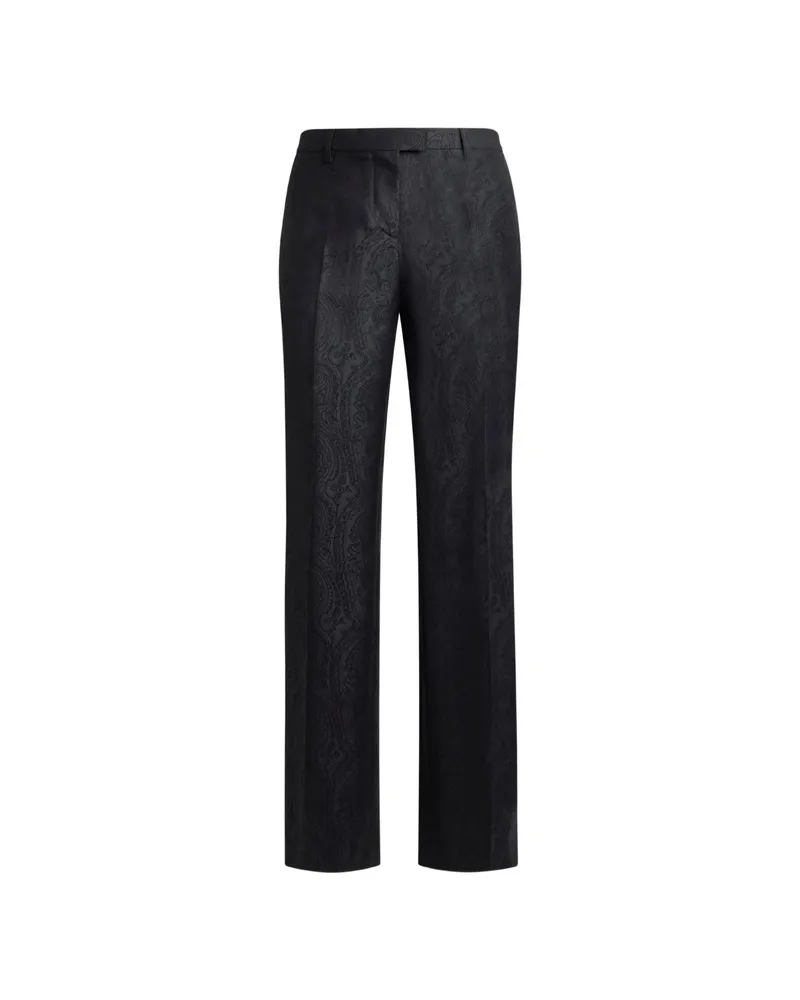 Etro Wool Jacquard Trousers With Arnica Motif Black