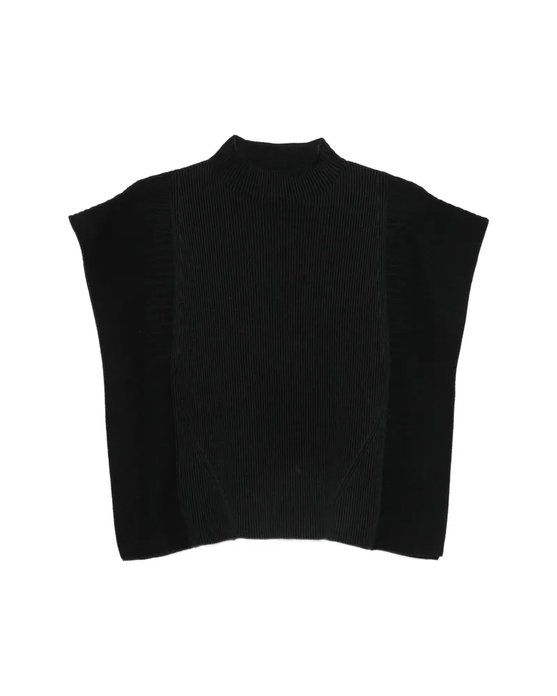 CFCL Portrait Ruffled-sleeves Ribbed Top Black