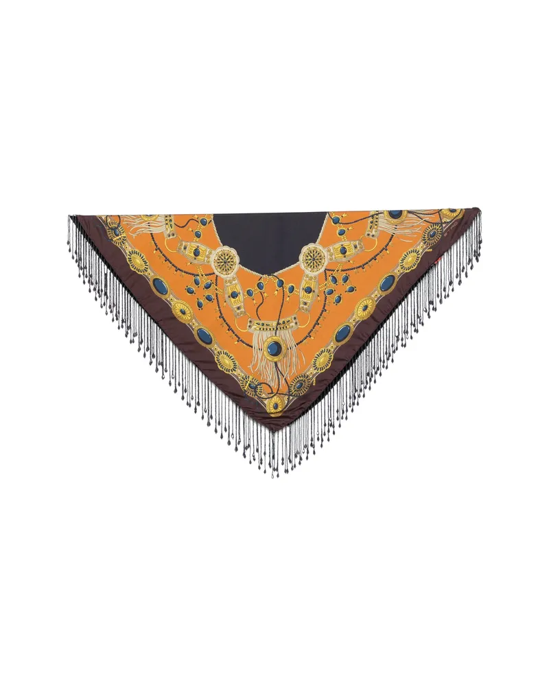Etro Jewellery-print Beaded-fringe Scarf Orange