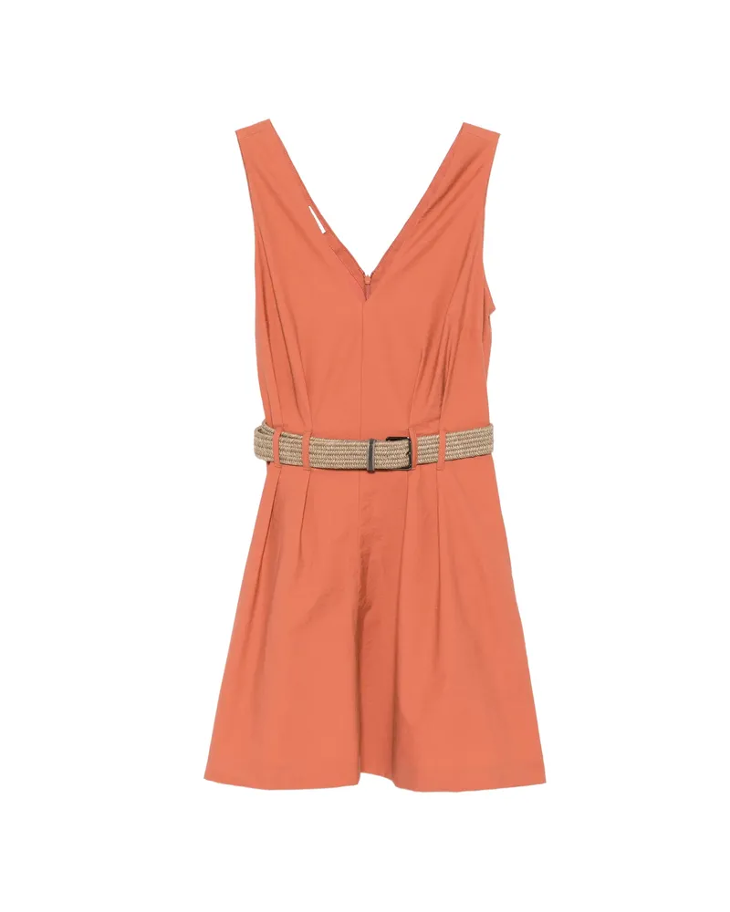 Brunello Cucinelli Belted Pleated Mini Dress Orange
