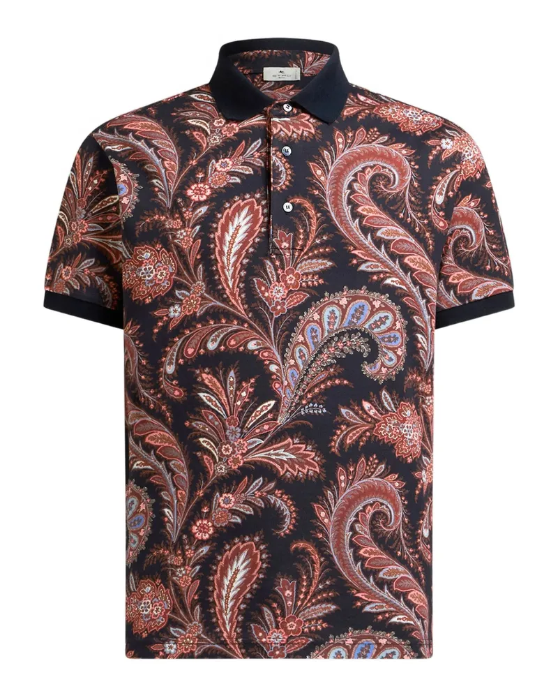 Etro Paisley-print Cotton Polo Shirt Black