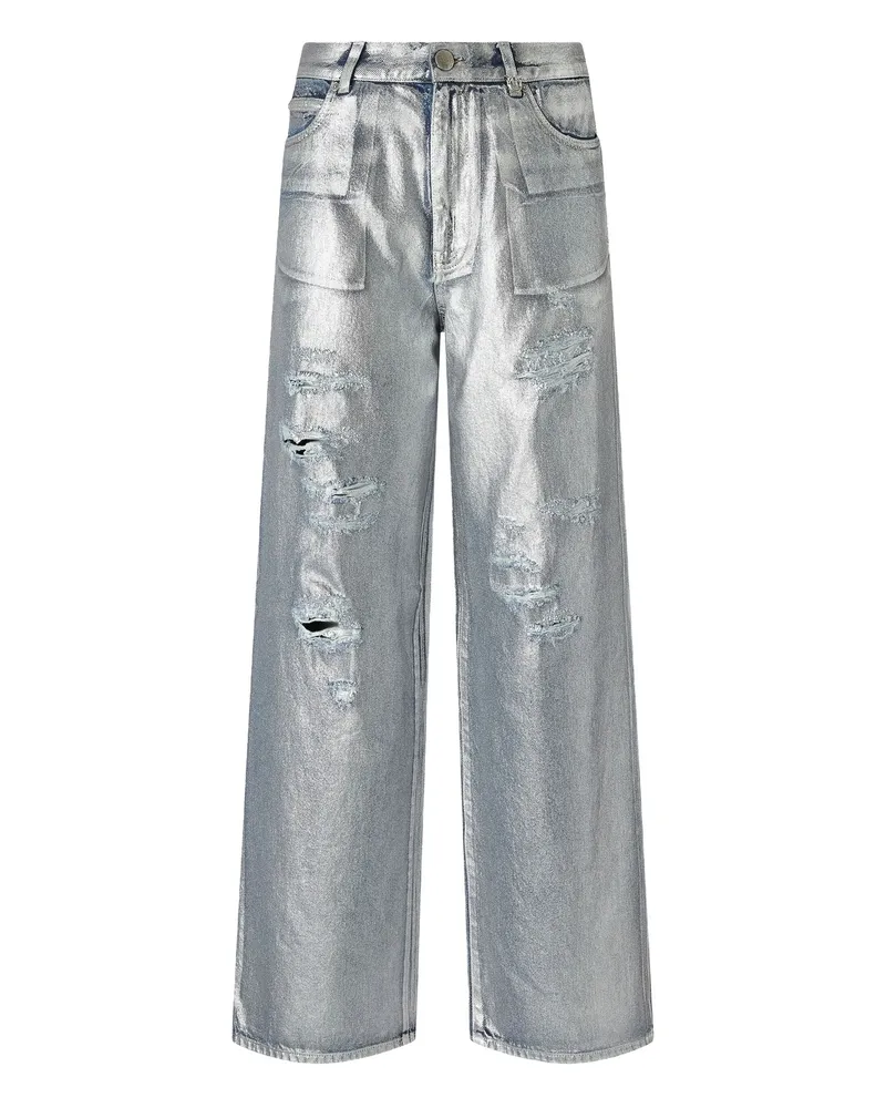Pinko Metallic Distressed Jeans Silver