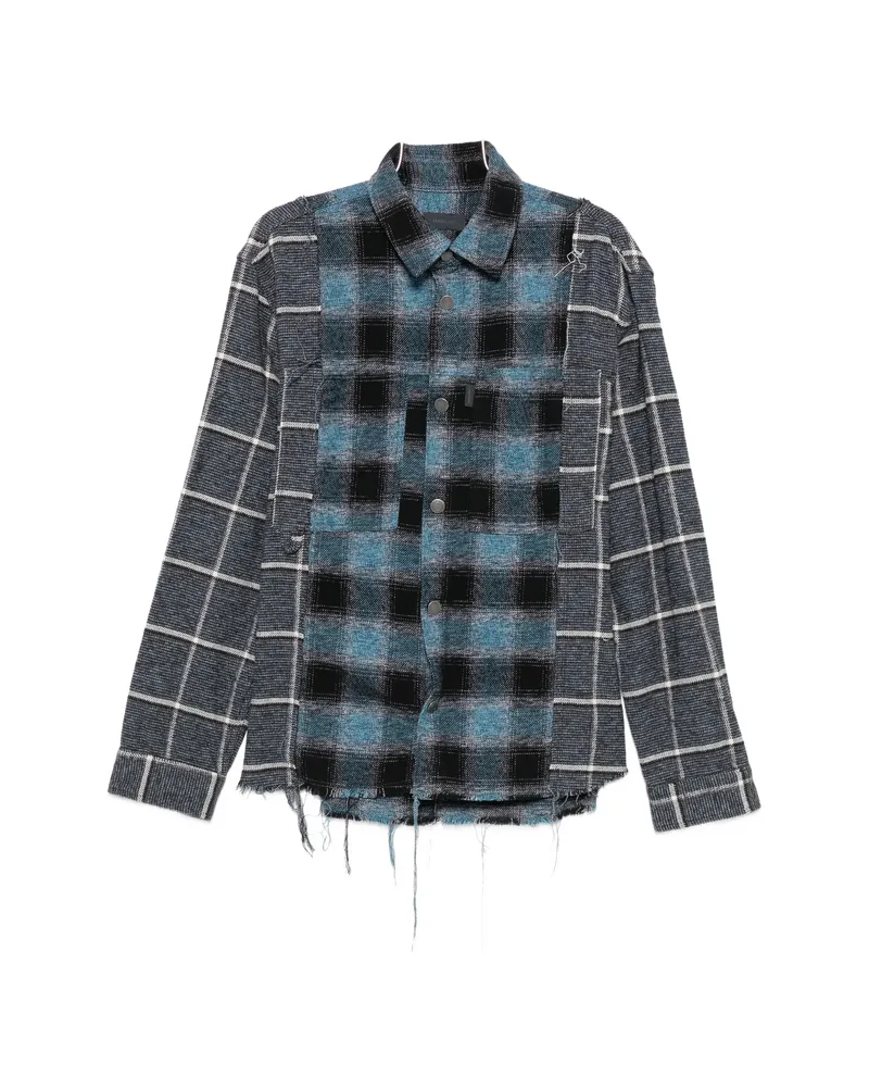 Haikure Check-pattern Frayed Shirt Blue