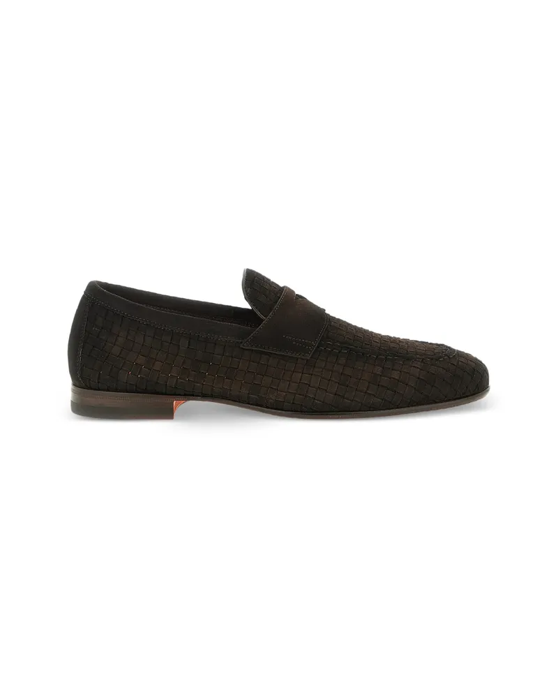 Santoni Carlo Woven Leather Loafers Brown