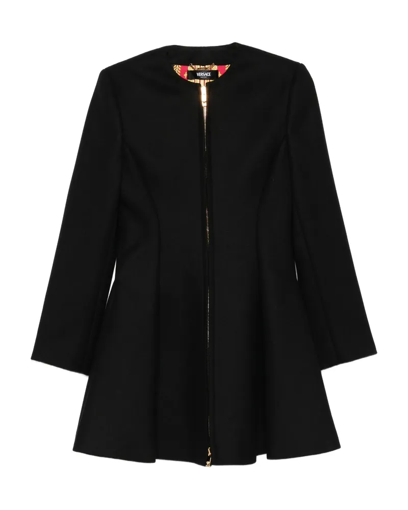 Versace Zip-front Flared Coat Black