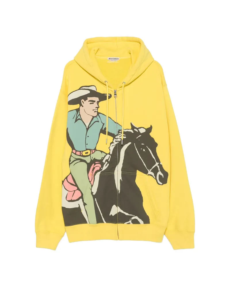 J.W.Anderson Cowboy-print Zip-up Hoodie Yellow