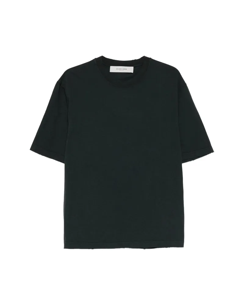 Golden Goose Logo-embroidered Bleached-finish T-shirt Black