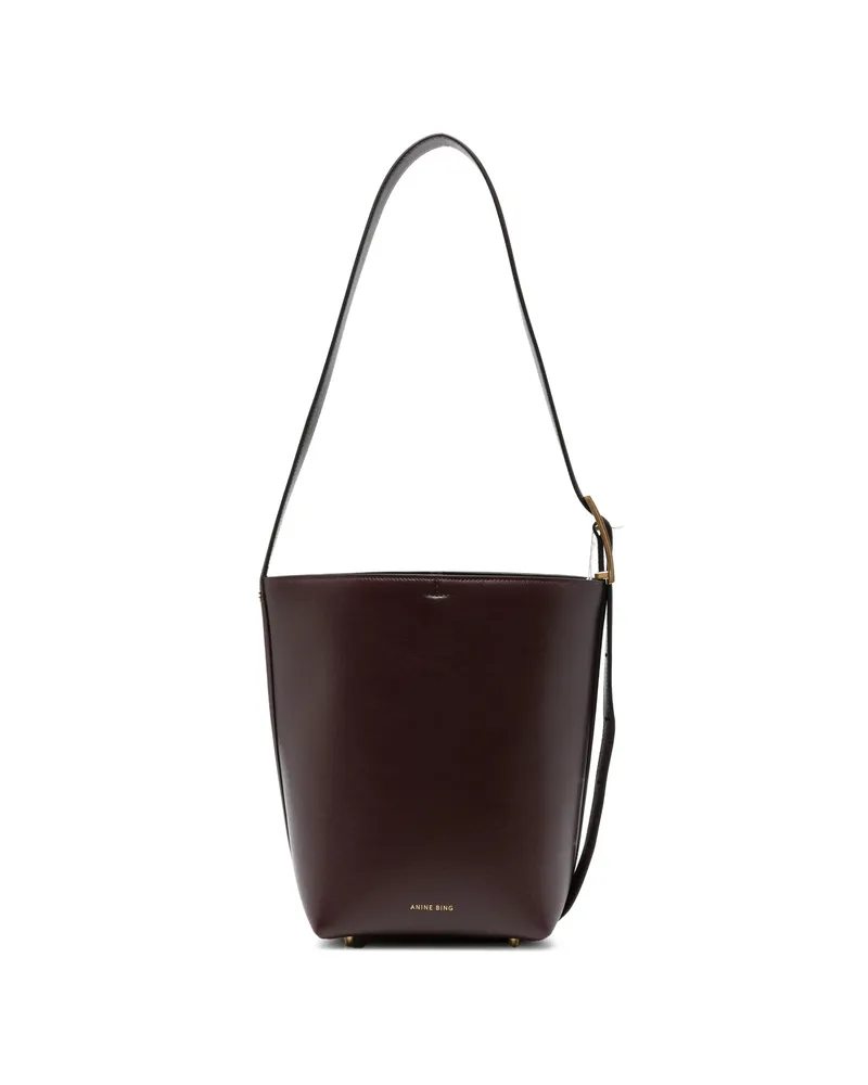 Anine Bing Elly Medium Bucket Bag Grained Leather - Fig Red