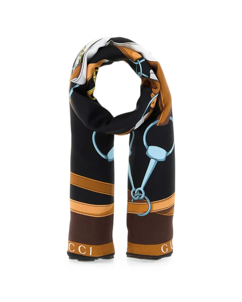 Gucci Equestrian-print GG Scarf Black