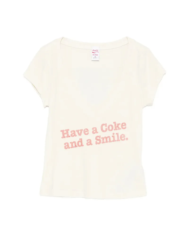 RE/DONE X Coca Cola Slogan-print V-neck T-shirt Neutrals