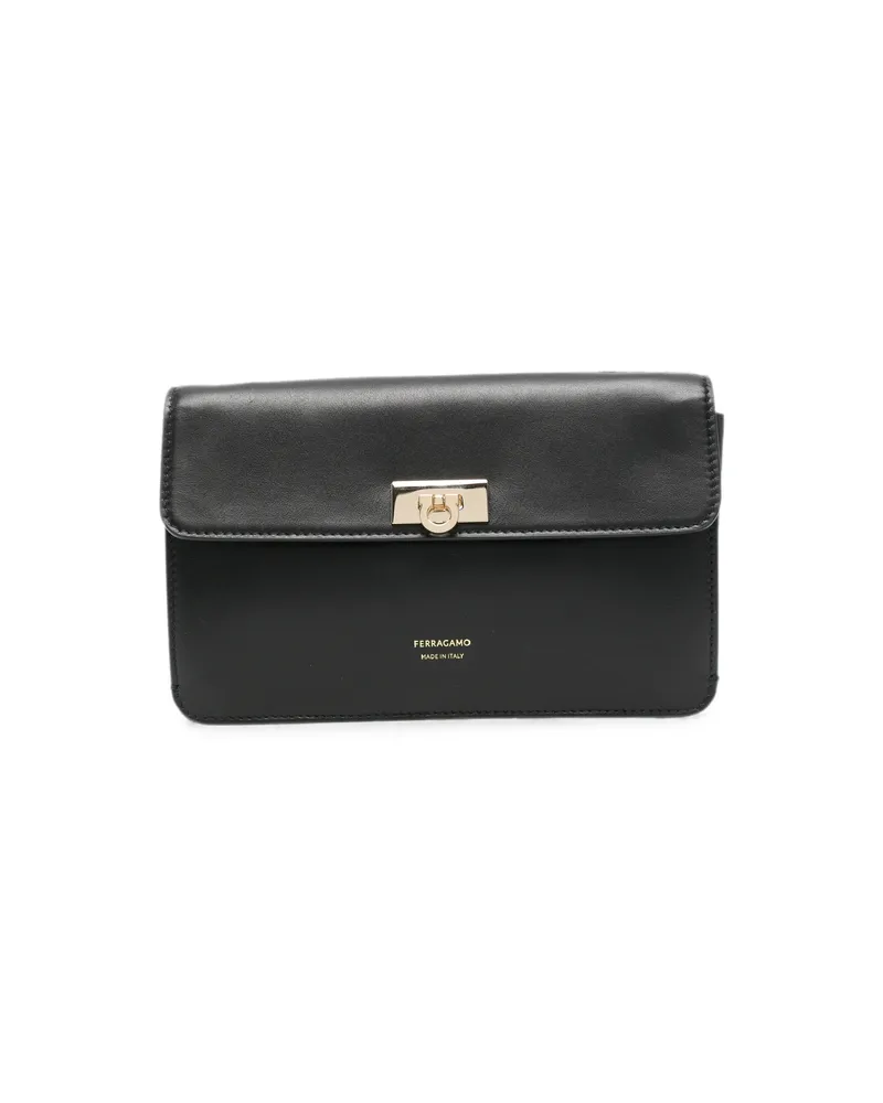 Ferragamo Gancini Logo-detail Clutch Bag Black