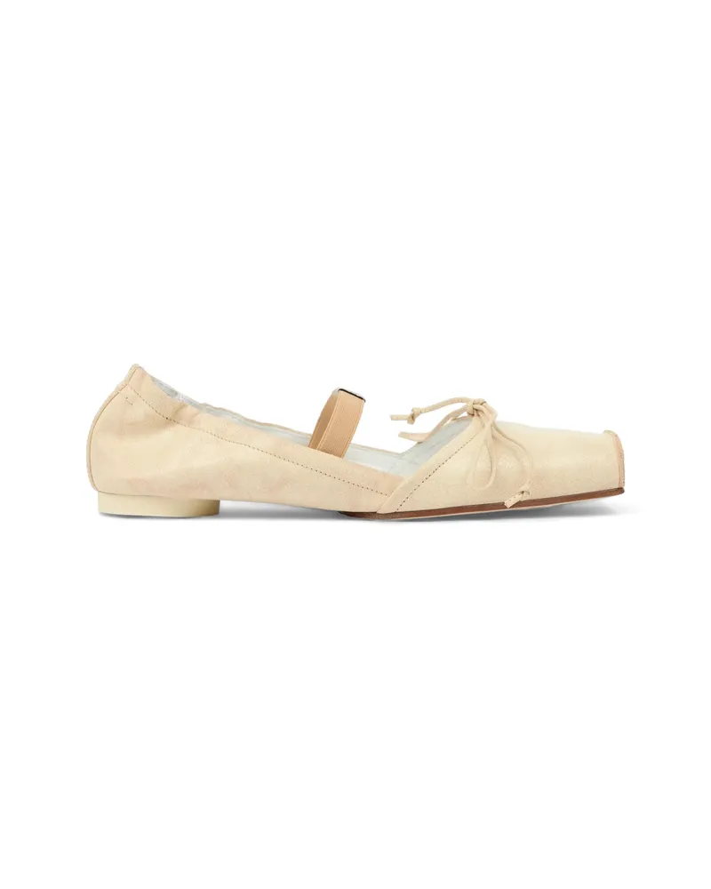 Maison Margiela Square Toe Strap Leather Ballerina Shoes Neutrals