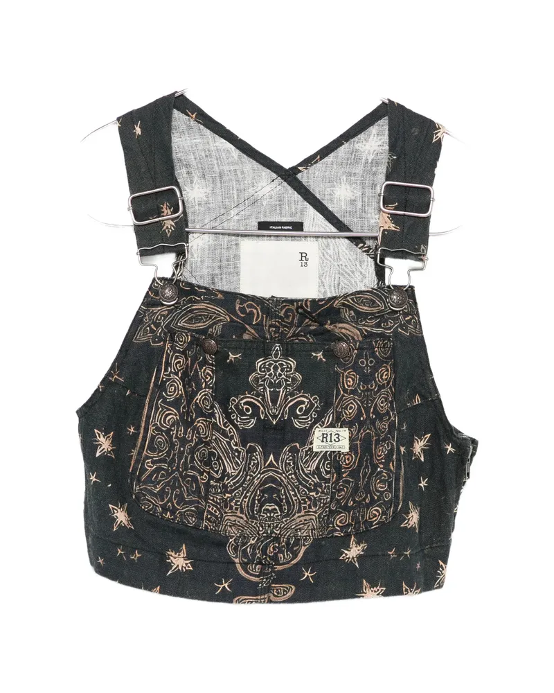 R13 Paisley Print Crop Top Black