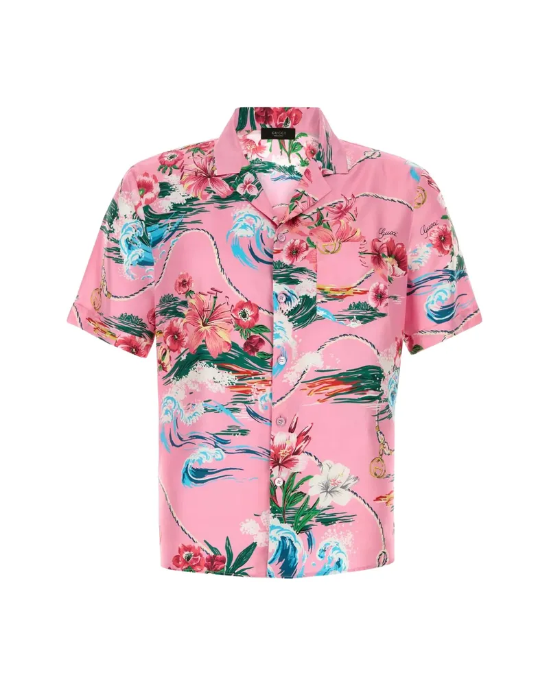 Gucci Printed Twill Bowling Shirt Pink
