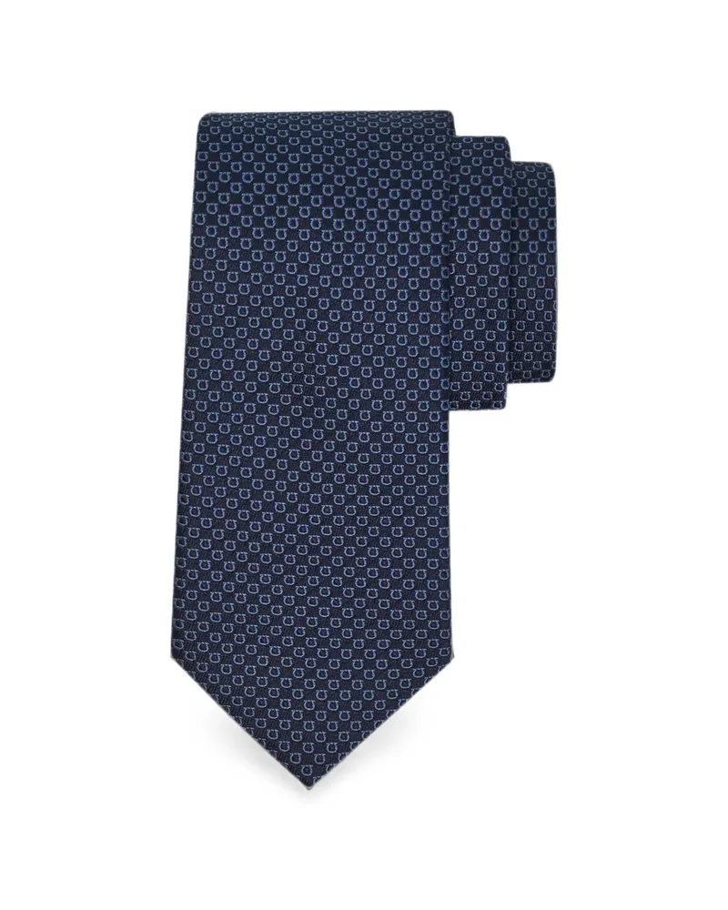 Ferragamo Micro Gancini-print Silk Jacquard Tie Blue