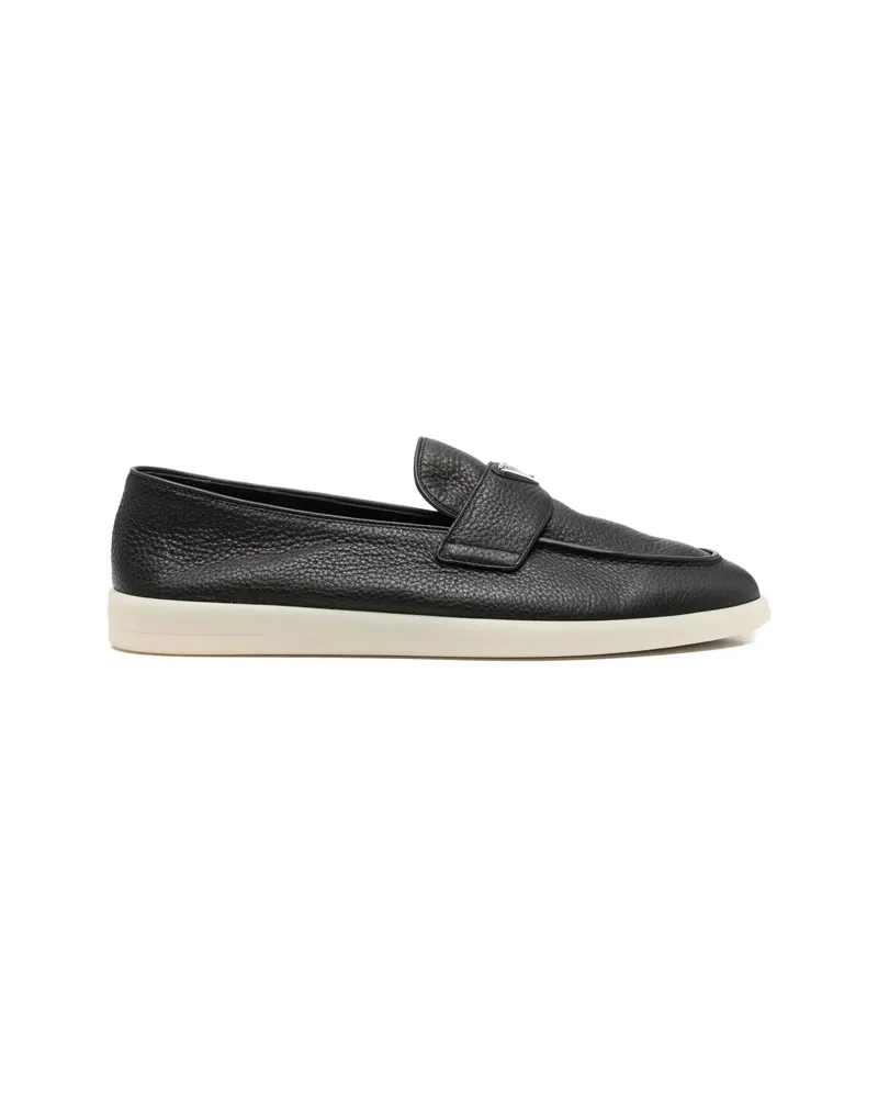 Prada Logo-plaque Pebble-grain Loafers Black