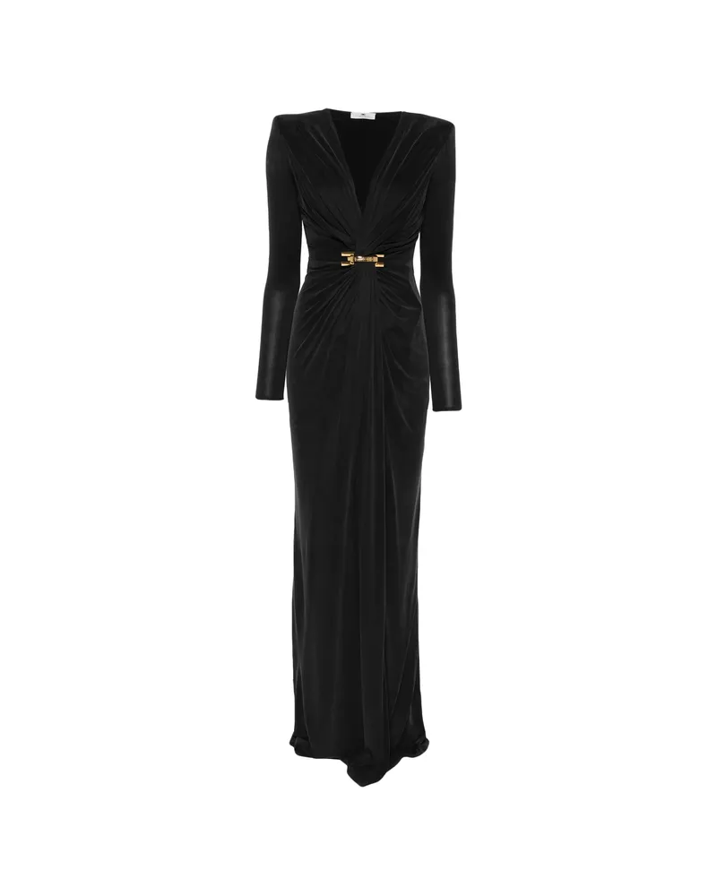 Elisabetta Franchi V-neck Long-sleeve Maxi Dress Black