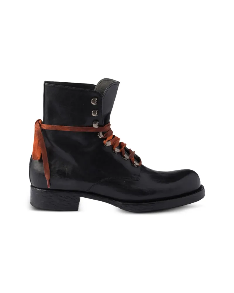 Prada Leather Laced Booties Black