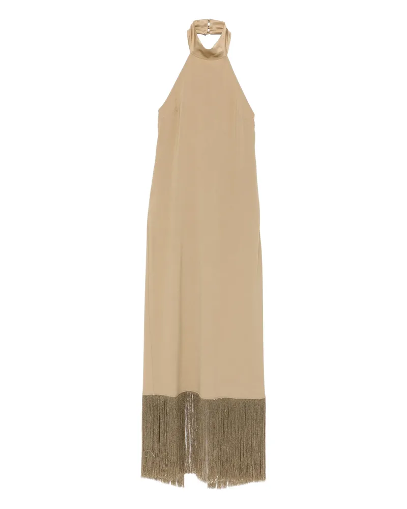 Taller Marmo Fringed-trim Halterneck Maxi Dress Neutrals