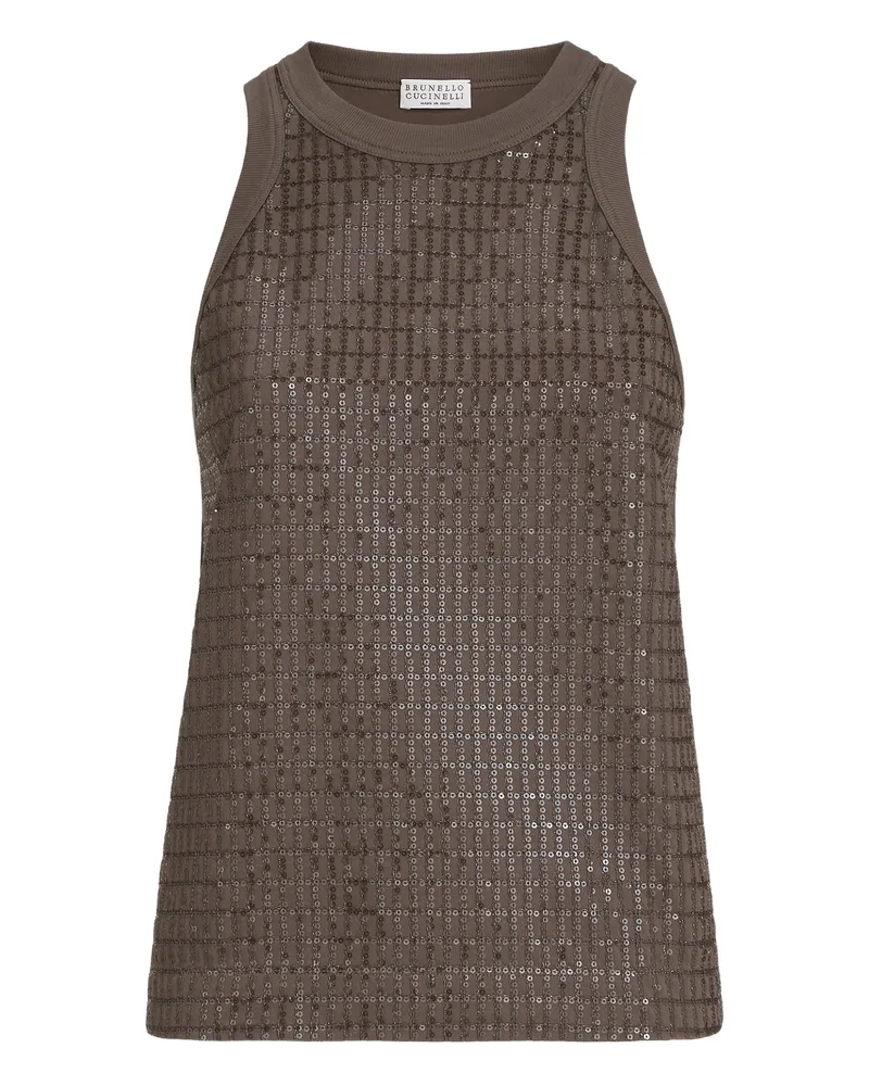Brunello Cucinelli Dazzling Check-pattern Top Brown