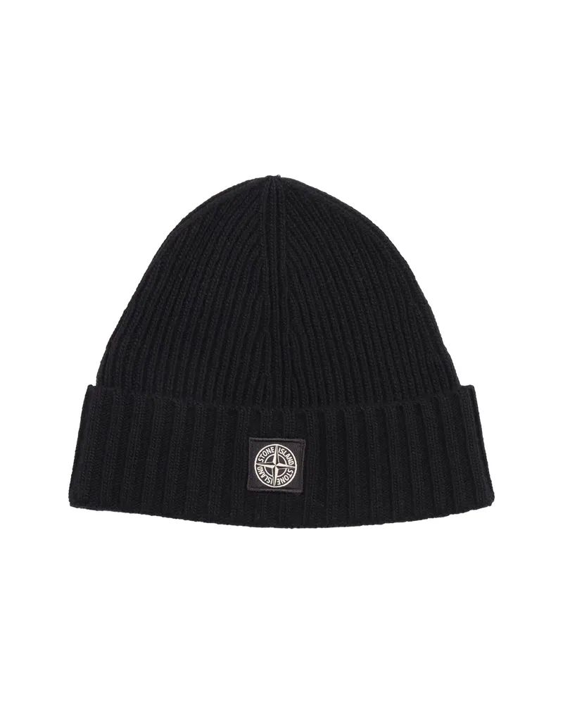Stone Island Ribbed Logo-patch Beanie Black