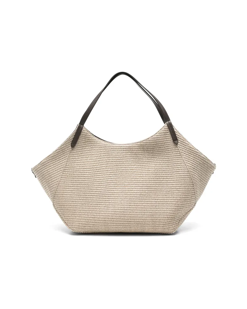 Brunello Cucinelli Woven Leather-trim Shoulder Bag Neutrals