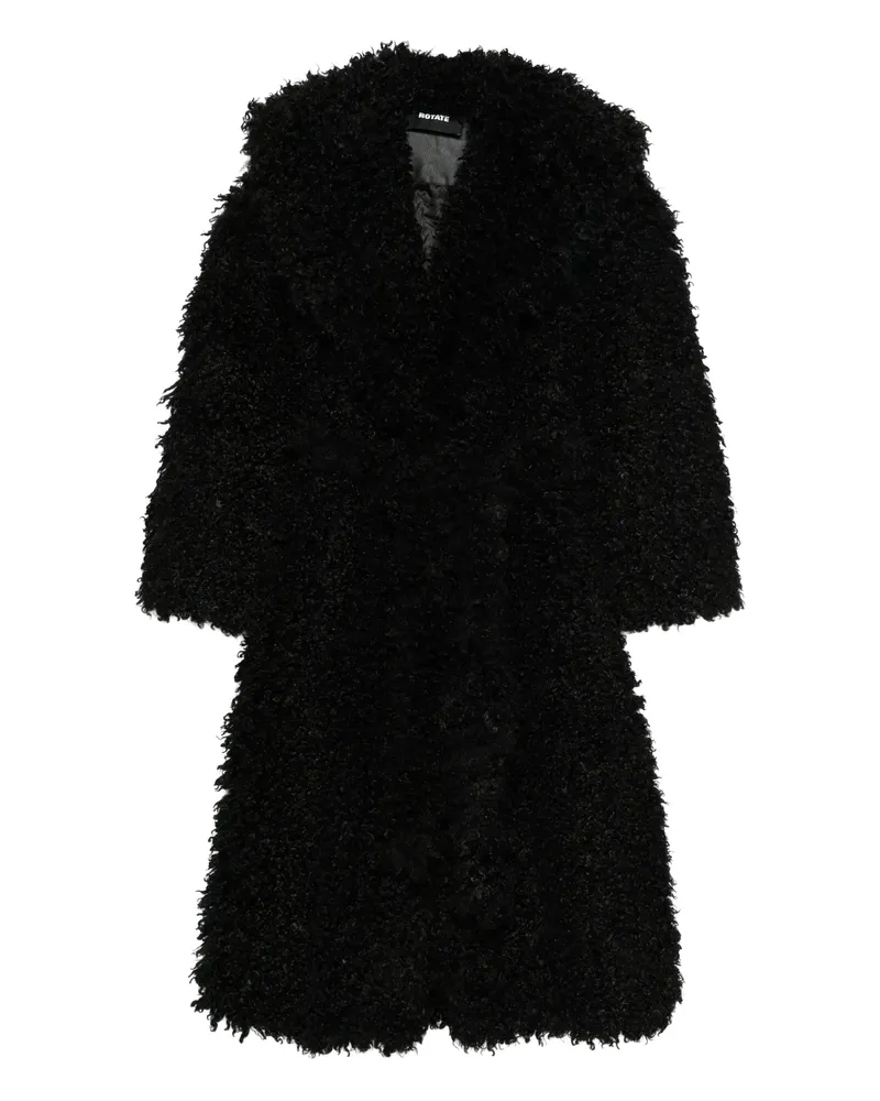 ROTATE Birger Christensen Long-sleeves Faux-fur Coat Black