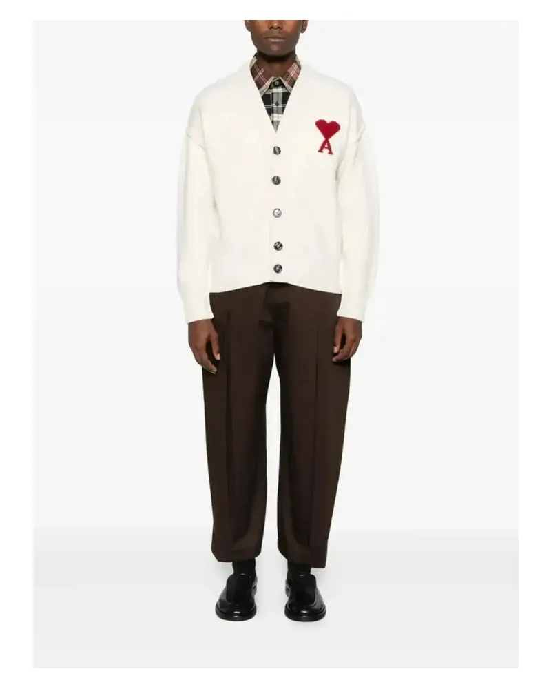 AMI Paris Ami De Coeur Wool Cardigan Neutrals