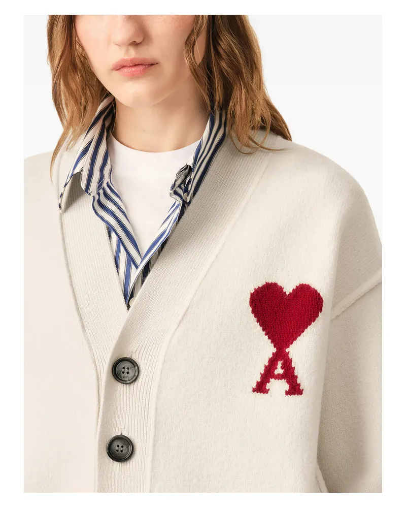 AMI Paris Ami De Caur Intarsia-knit Cardigan Neutrals