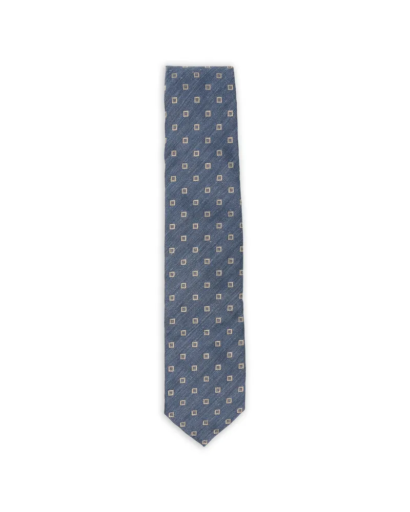 BARBA Geometric-pattern Tie Blue