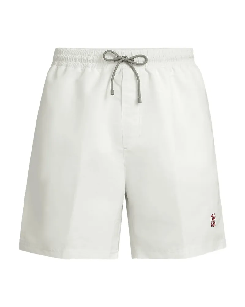 Brunello Cucinelli Drawstring Logo Swim Shorts White
