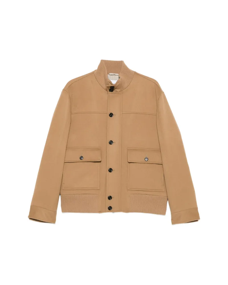LARDINI Button-up Ribbed-trim Jacket Neutrals