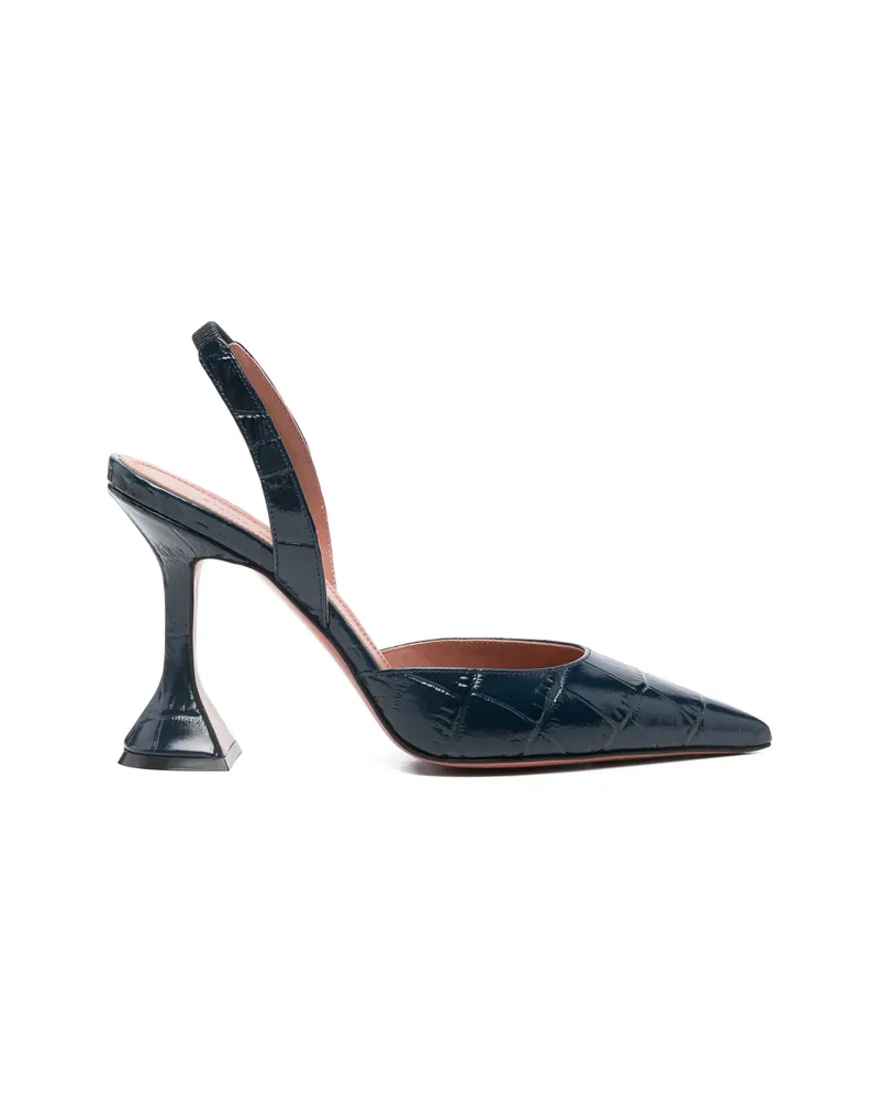 Amina Muaddi Holli Crocodile Effect Slingback Pumps Blue
