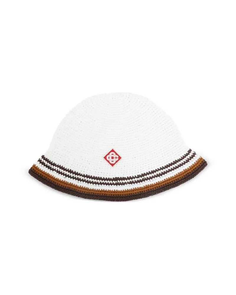 Casablanca Paris Crochet-knit Striped Bucket Hat White
