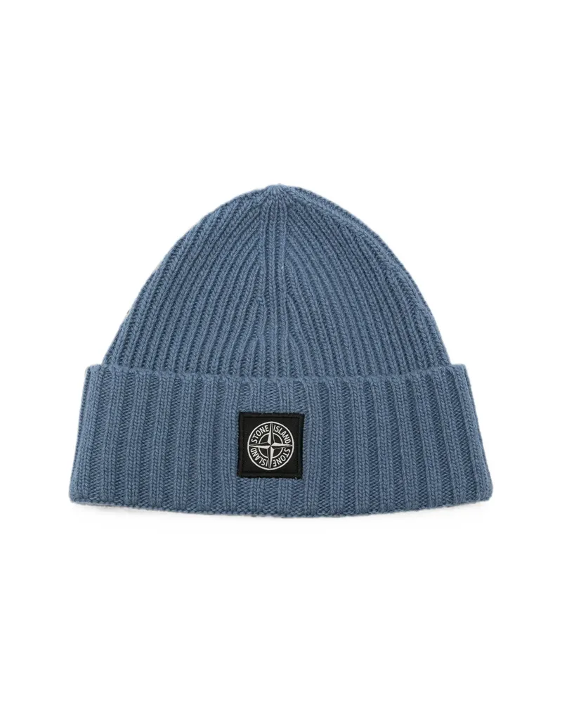 Stone Island Logo-patch Ribbed-knit Beanie Hat Blue