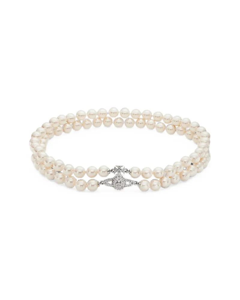 Vivienne Westwood Orb-plaque Pearl-bead Necklace Silver
