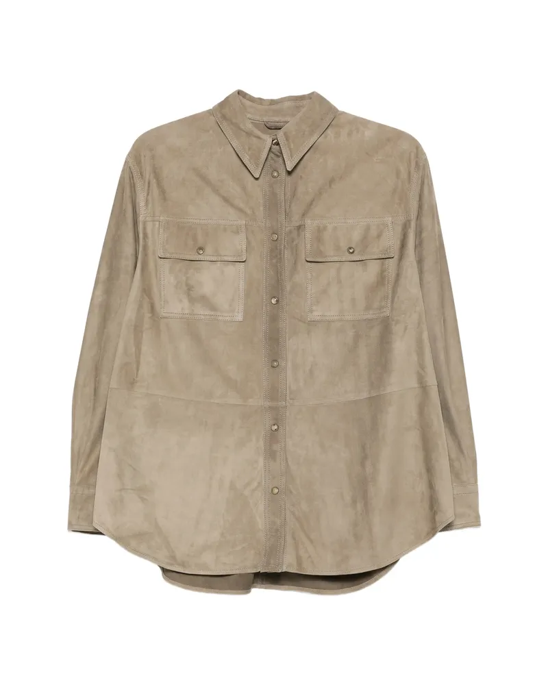 Brunello Cucinelli Pocket Leather Shirt Neutrals