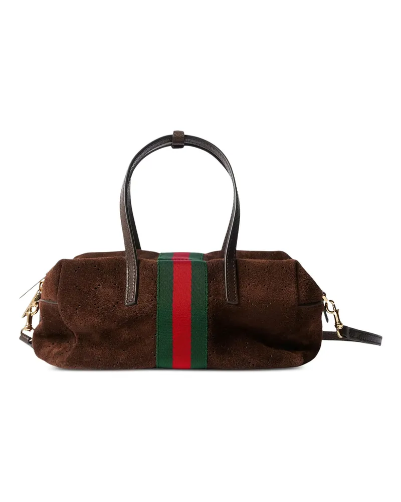 Gucci Small Boston Web Suede Tote Bag Brown