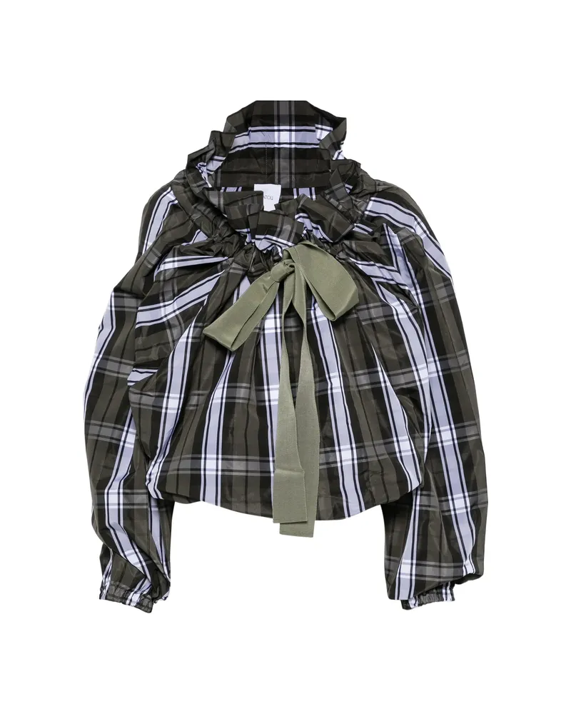 Patou Scoop-neck Check Ruffled Blouse Green